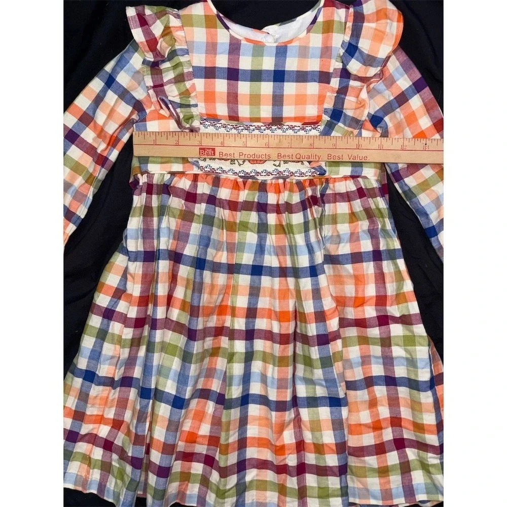 Bonnie Jean Girl Dress Size 4 Plaid autumn Smocked Pumpkin L/S fall thanksgiving